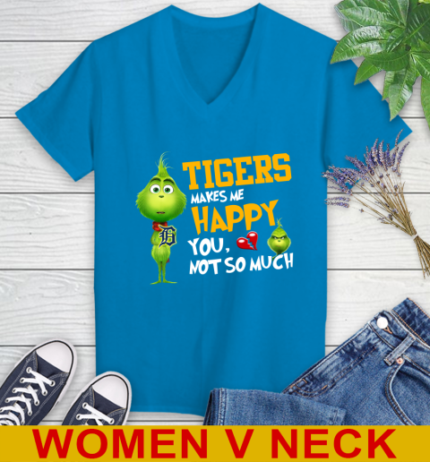 MLB Detroit Tigers Makes Me Happy You Not So Much Grinch Baseball Sports Women's V-Neck T-Shirt 7