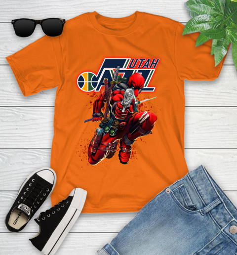 NBA Deadpool Marvel Comics Sports Basketball Utah Jazz Youth T-Shirt 7