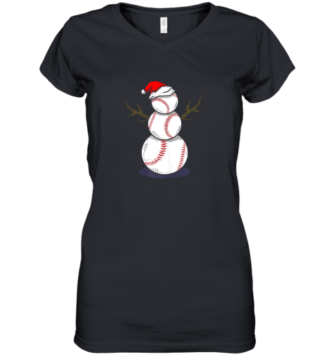 Christmas in July Summer Baseball Snowman Party Shirt Gift Women's V-Neck T-Shirt
