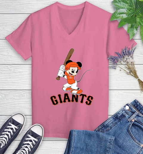 MLB Baseball San Francisco Giants Cheerful Mickey Mouse Shirt Women's V-Neck T-Shirt 11