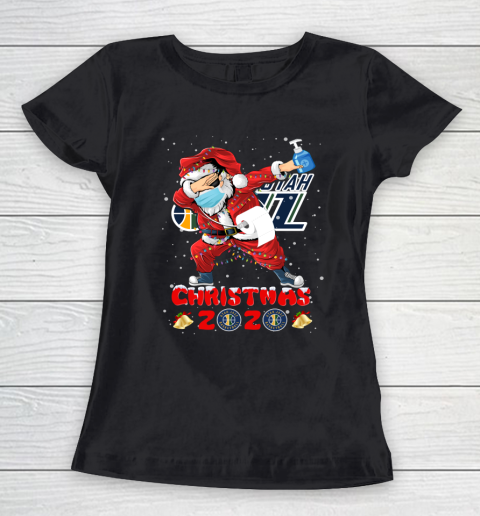 Utah Jazz Funny Santa Claus Dabbing Christmas 2020 NBA Women's T-Shirt