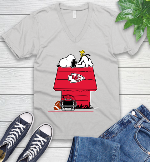 Kansas City Chiefs NFL Football Snoopy Woodstock The Peanuts Movie V-Neck T-Shirt