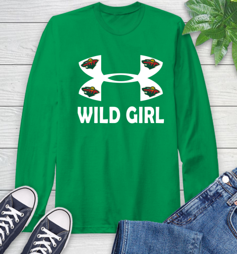 NHL Minnesota Wild Girl Under Armour Hockey Sports Long Sleeve T-Shirt 8