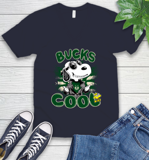 NBA Basketball Milwaukee Bucks Cool Snoopy Shirt V-Neck T-Shirt 3 NBA Basketball Milwaukee Bucks Cool Snoopy Shirt V-Neck T-Shirt - Image 3