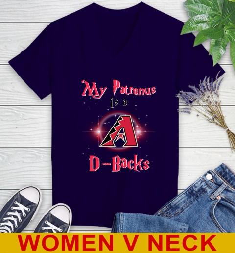 MLB Baseball Harry Potter My Patronus Is A Arizona Diamondbacks Women's V-Neck T-Shirt 3