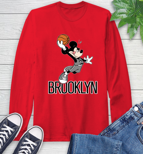 NBA Basketball Brooklyn Nets Cheerful Mickey Mouse Shirt Long Sleeve T-Shirt 11