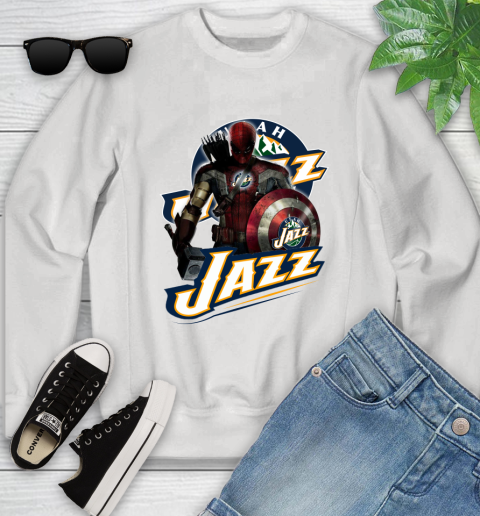 Utah Jazz NBA Basketball Captain America Thor Spider Man Hawkeye Avengers Youth Sweatshirt