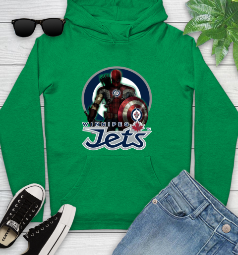 NHL Captain America Thor Spider Man Hawkeye Avengers Endgame Hockey Winnipeg Jets Youth Hoodie 7