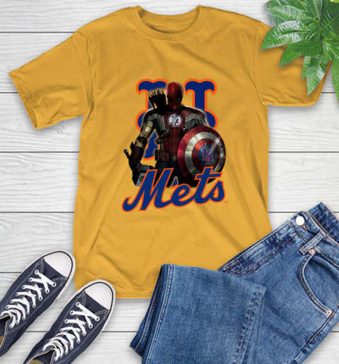 MLB Captain America Thor Spider Man Hawkeye Avengers Endgame Baseball New York Mets T-Shirt 3