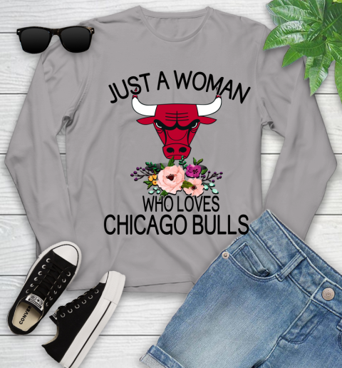 NBA Just A Woman Who Loves Chicago Bulls Basketball Sports Youth Long Sleeve 3