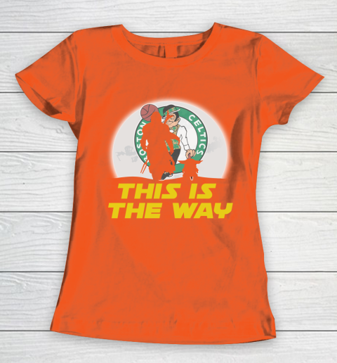 Boston Celtics NBA Basketball Star Wars Yoda And Mandalorian This Is The Way Women's T-Shirt 3