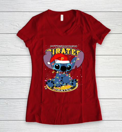 Pittsburgh Pirates MLB noel stitch Baseball Christmas Women's V-Neck T-Shirt 6