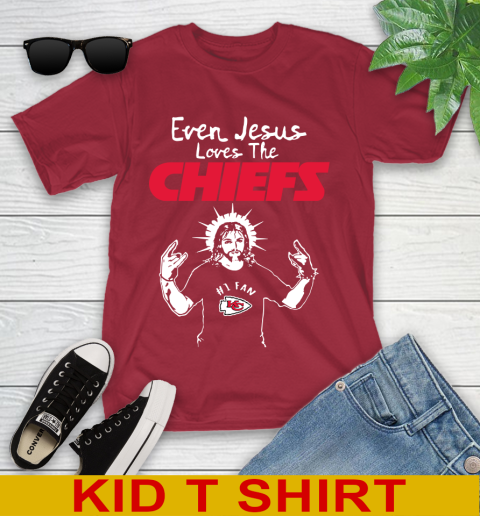Kansas City Chiefs NFL Football Even Jesus Loves The Chiefs Shirt Youth T-Shirt 12