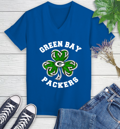 NFL Green Bay Packers Three Leaf Clover St Patrick's Day Football Sports Women's V-Neck T-Shirt 10