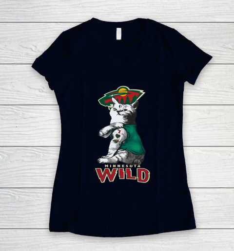 NHL My Cat Loves Minnesota Wild Hockey Women's V-Neck T-Shirt 2