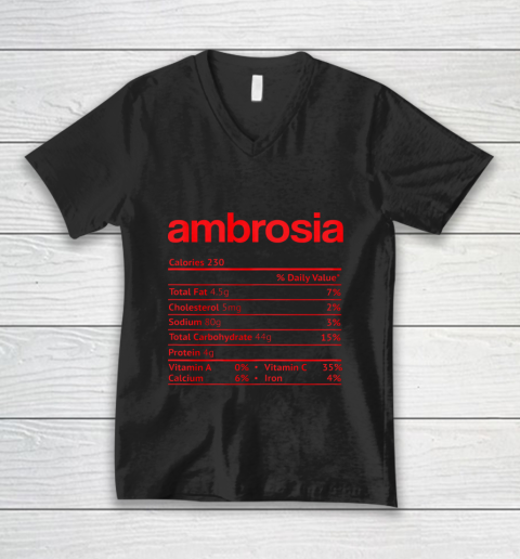 Ambrosia Nutrition Facts Funny Thanksgiving Christmas Food V-Neck T-Shirt