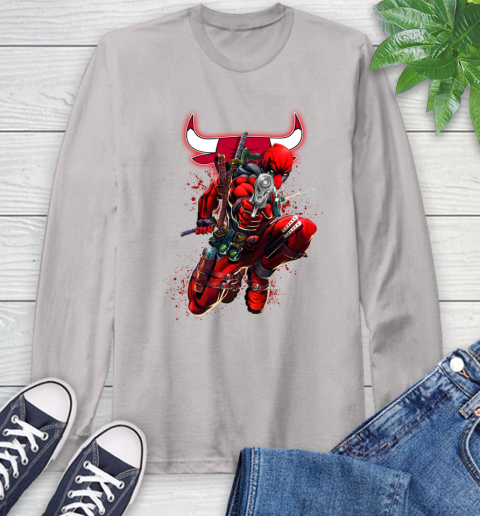 NBA Deadpool Marvel Comics Sports Basketball Chicago Bulls Long Sleeve T-Shirt 12