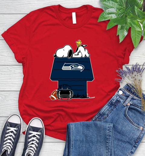Seattle Seahawks NFL Football Snoopy Woodstock The Peanuts Movie Women's T-Shirt 9