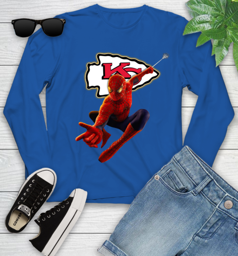 NFL Spider Man Avengers Endgame Football Kansas City Chiefs Youth Long Sleeve 9