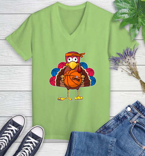 LA Clippers Turkey thanksgiving day Women's V-Neck T-Shirt 11