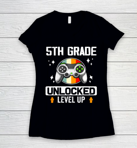 Next Level t shirts 5th Grade Unlocked Level Up Back To School Fifth Grade Gamer Women's V-Neck T-Shirt