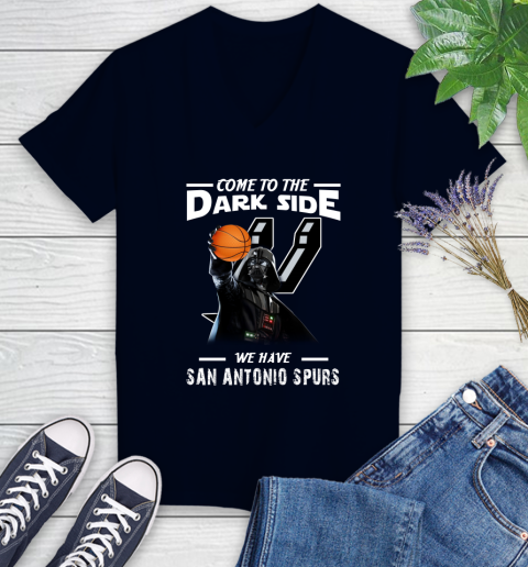 NBA Come To The Dark Side We Have San Antonio Spurs Star Wars Darth Vader Basketball Women's V-Neck T-Shirt 2