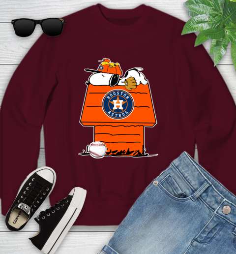MLB Houston Astros Snoopy Woodstock The Peanuts Movie Baseball T Shirt Youth Sweatshirt 5