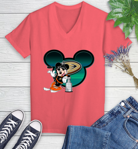 NHL Anaheim Ducks Stanley Cup Mickey Mouse Disney Hockey T Shirt Women's V-Neck T-Shirt 6