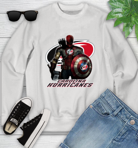 NHL Captain America Thor Spider Man Hawkeye Avengers Endgame Hockey Carolina Hurricanes Youth Sweatshirt