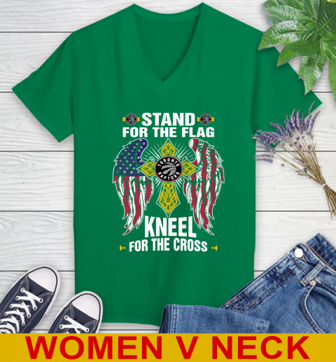 NBA Basketball Toronto Raptors Stand For Flag Kneel For The Cross Shirt Women's V-Neck T-Shirt - Image 6