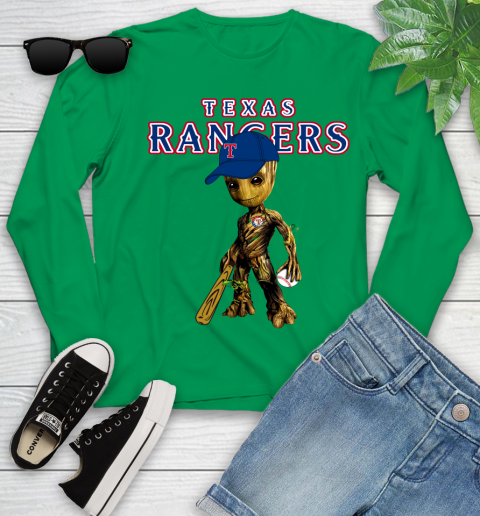 MLB Texas Rangers Groot Guardians Of The Galaxy Baseball Youth Long Sleeve 6