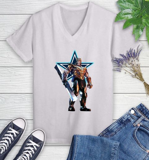 NFL Thanos Gauntlet Avengers Endgame Football Dallas Cowboys Women's V-Neck T-Shirt