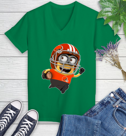 NFL Cleveland Browns Minions Disney Football Sports Women's V-Neck T-Shirt 5