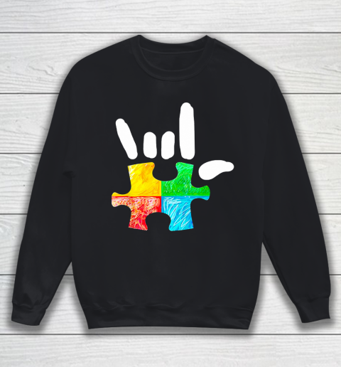 Autism Awareness Hand Rock and Roll Puzzle Pieces Tie Dye Style Sweatshirt
