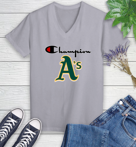 MLB Baseball Oakland Athletics Champion Shirt Women's V-Neck T-Shirt 2