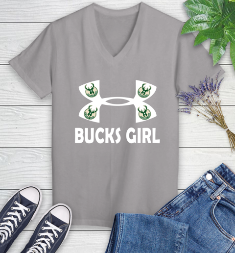 NBA Milwaukee Bucks Girl Under Armour Basketball Sports Women's V-Neck T-Shirt 4