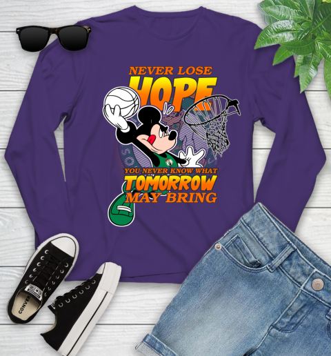 Boston Celtics NBA Basketball Mickey Disney Never Lose Hope Youth Long Sleeve 4