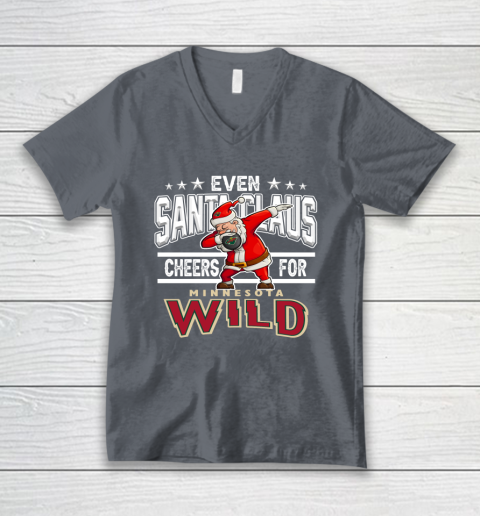 Minnesota Wild Even Santa Claus Cheers For Christmas NHL V-Neck T-Shirt 4