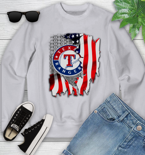 Texas Rangers MLB Baseball American Flag Youth Sweatshirt 3