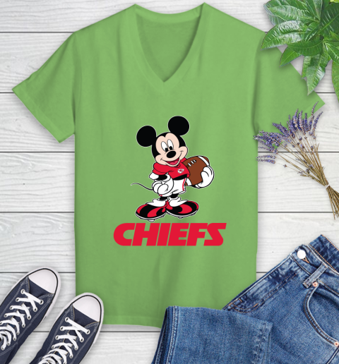 NFL Football Kansas City Chiefs Cheerful Mickey Mouse Shirt Women's V-Neck T-Shirt 9