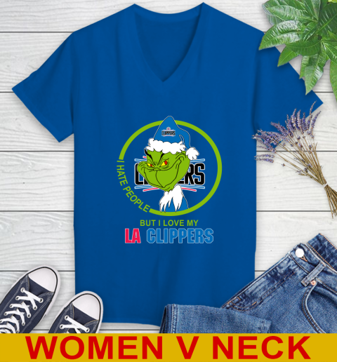 LA Clippers NBA Christmas Grinch I Hate People But I Love My Favorite Basketball Team Women's V-Neck T-Shirt 11