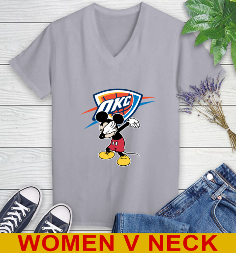 Oklahoma City Thunder NBA Basketball Dabbing Mickey Disney Sports Women's V-Neck T-Shirt 5