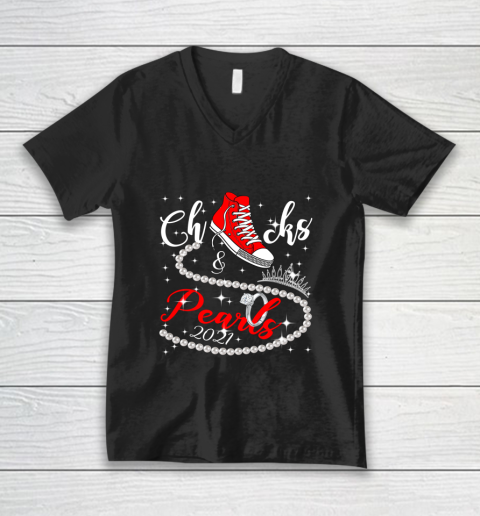 Chucks and Pearls 2021 HBCU Black Girl Magic Red Gift V-Neck T-Shirt