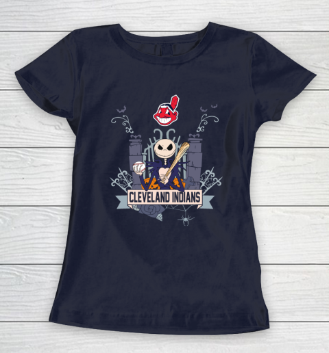 MLB Cleveland Indians Baseball Jack Skellington Halloween Women's T-Shirt 2