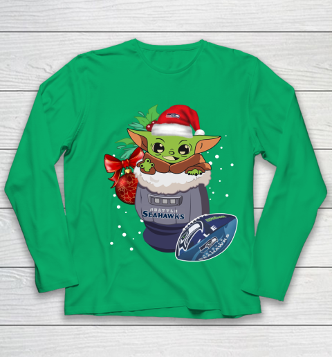 Seattle Seahawks Christmas Baby Yoda Star Wars Funny Happy NFL Youth Long Sleeve 6