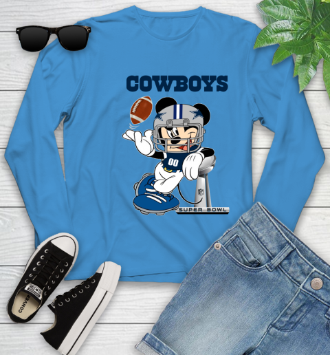 NFL Dallas Cowboys Mickey Mouse Disney Super Bowl Football T Shirt Youth Long Sleeve 7