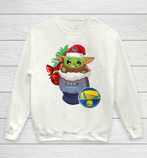Golden State Warriors Christmas Baby Yoda Star Wars Funny Happy NBA Youth Sweatshirt 2
