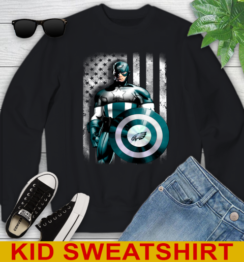 Philadelphia Eagles NFL Football Captain America Marvel Avengers American Flag Shirt Youth Sweatshirt