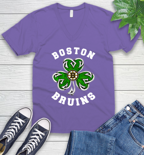 NHL Boston Bruins Three Leaf Clover St Patrick's Day Hockey Sports V-Neck T-Shirt 8
