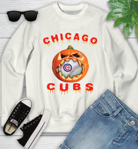 MLB Chicago Cubs Halloween Pumpkin Baseball Sports Youth Sweatshirt